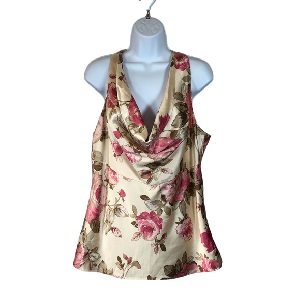 Banana Republic Silk Blouse Pink floral Zip Side Lined Sleeveless Size XL - Picture 1 of 4